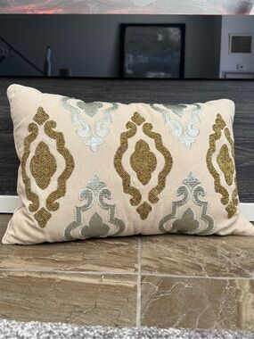 Pier 1 Gold Silver beaded luxury accent decor pillow
